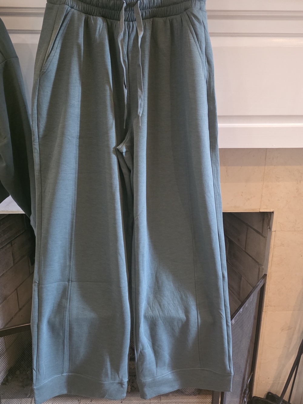 Zenana Outfitters Dusty Teal Wide-Leg Sweatpants & Cropped Sweatshirt SCUBA Set - Picture 2 of 4